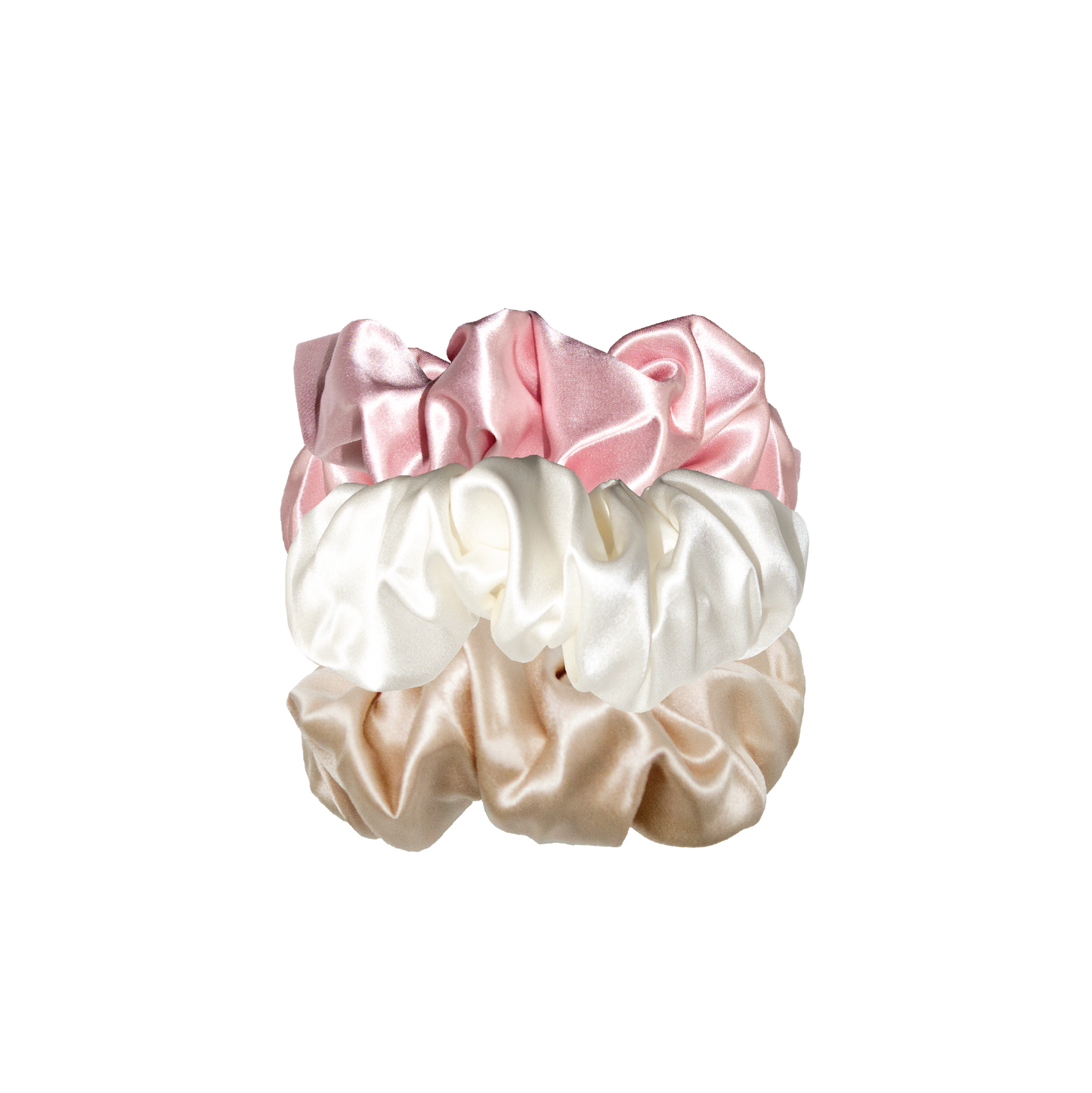 Large Silk Scrunchies | Pink Caramel White