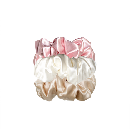 Large Silk Scrunchies | Pink Caramel White